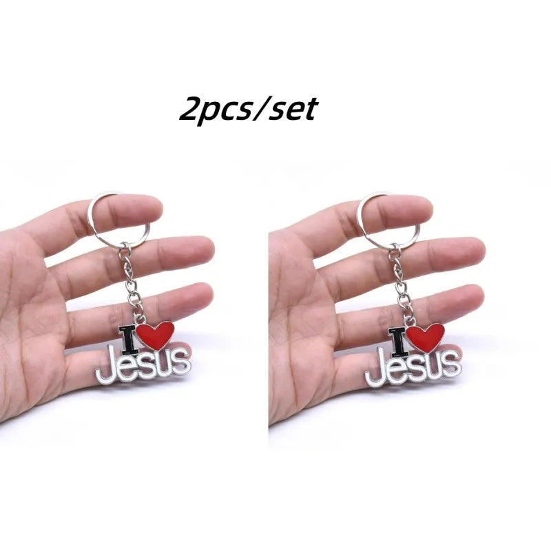 I Love Jesus Heart Pendant Keychain Set | Christian Prayer Gift