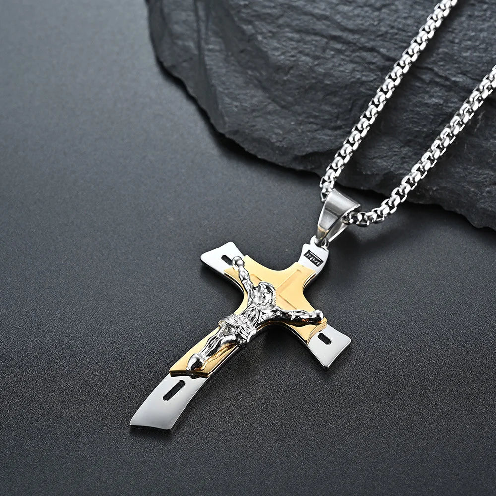 Christian Amulet Jesus Pendant Necklace Stainless Steel Vintage Christian Cross Necklace Men Women Religious Believers Jewelry