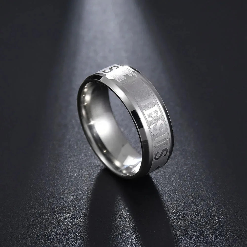 Fashion Stainless Steel Bible Verse Jesus Cross Rings For Men Vintage Christian Cross Religious Ring Amulet Jewelry Wholesale