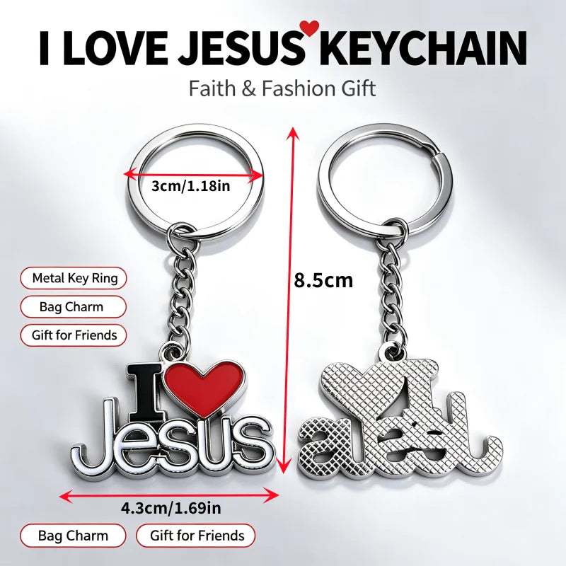 2/4pcs/set Heart Shaped Pendant Keychain With "I Love Jesus" - Alloy Christian Letter Jewelry, Perfect Choice for Prayer Gifts