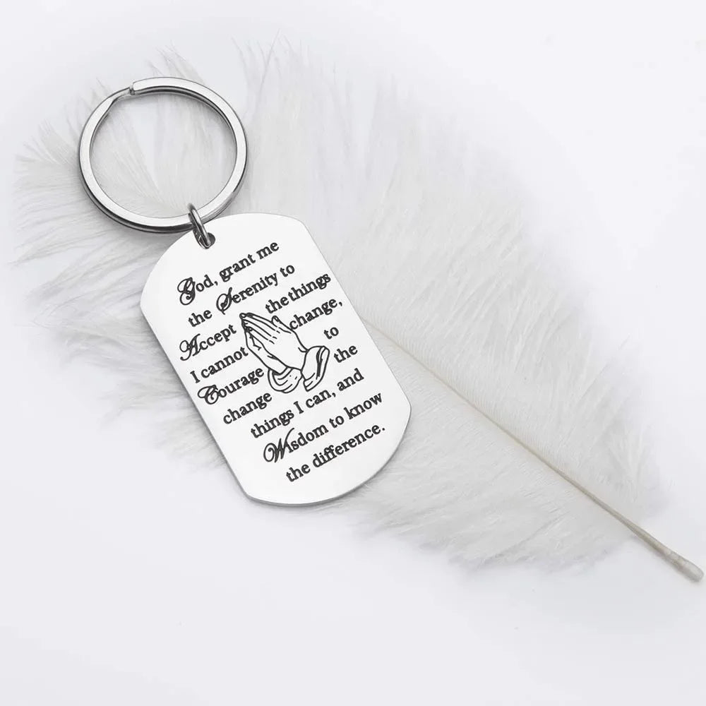 Christian Keychain Serenity Prayer Gift Sobriety Recovery s for Woman Men Teen Boy Girls Religious  Jewelry  Him Her
