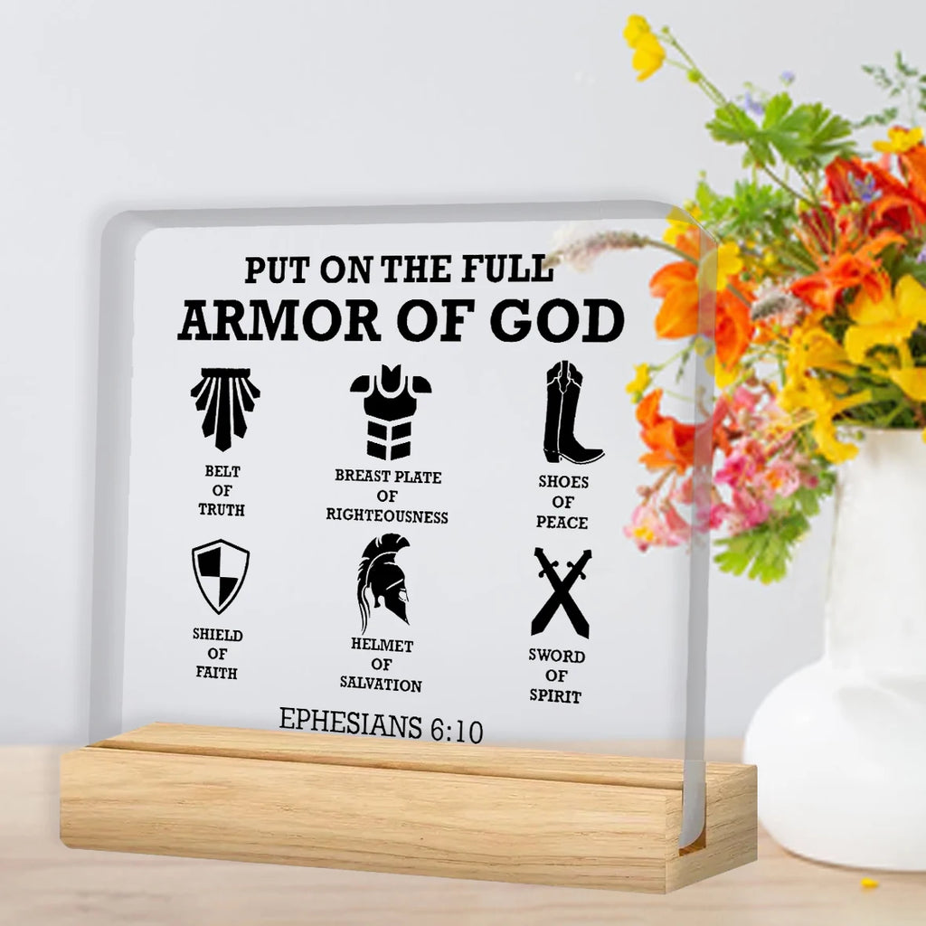 Christian Gifts For Men, Put On The Full Armor Of God Bible Keepsake, Christian Clear Desk Decorative Sign  Home Acrylic Decor