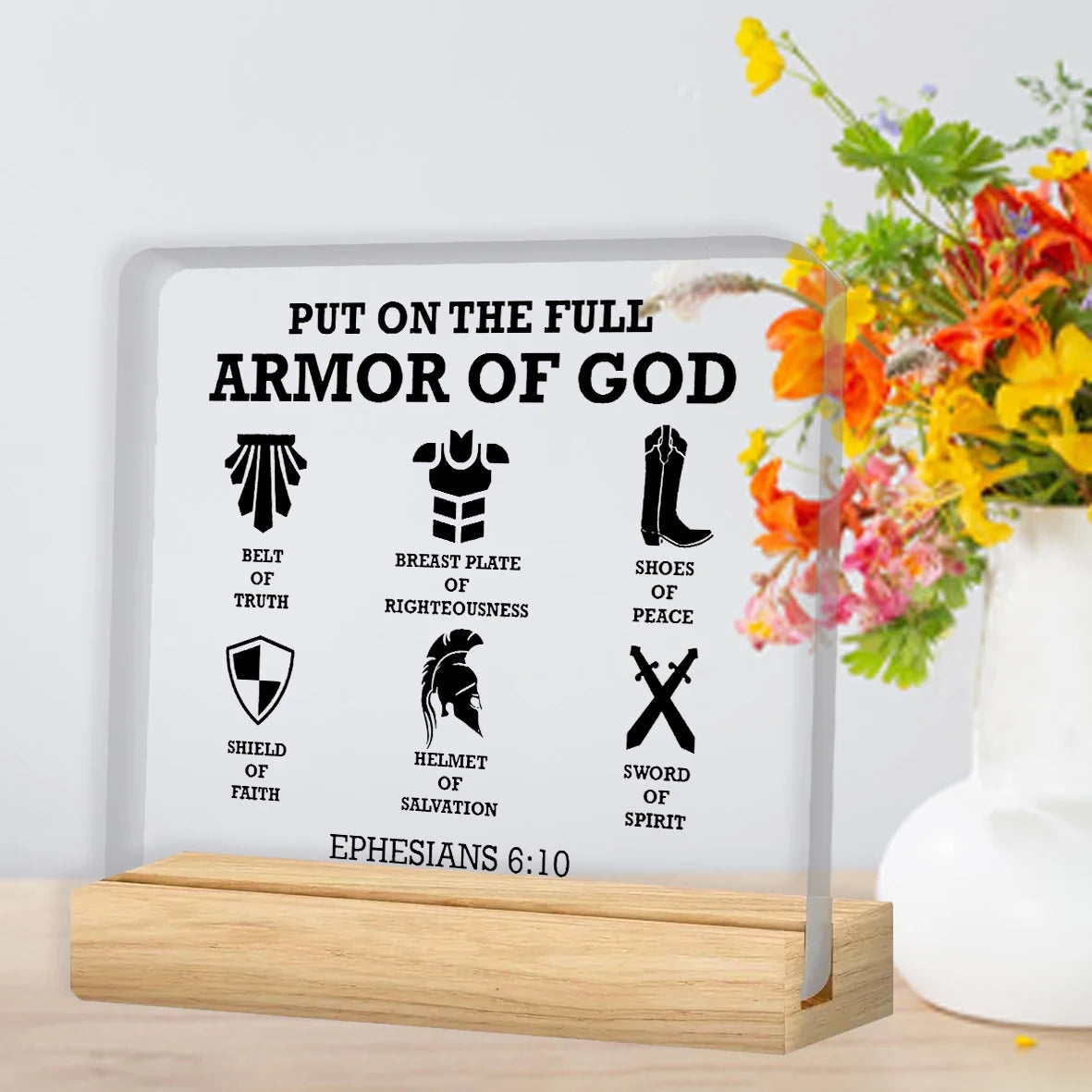 Christian Gifts For Men, Put On The Full Armor Of God Bible Keepsake, Christian Clear Desk Decorative Sign  Home Acrylic Decor
