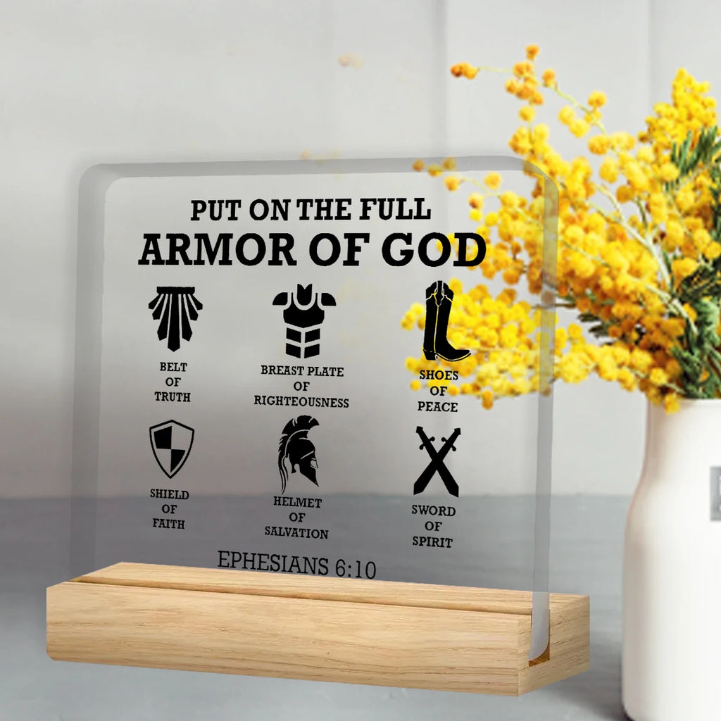 Christian Gifts For Men, Put On The Full Armor Of God Bible Keepsake, Christian Clear Desk Decorative Sign  Home Acrylic Decor