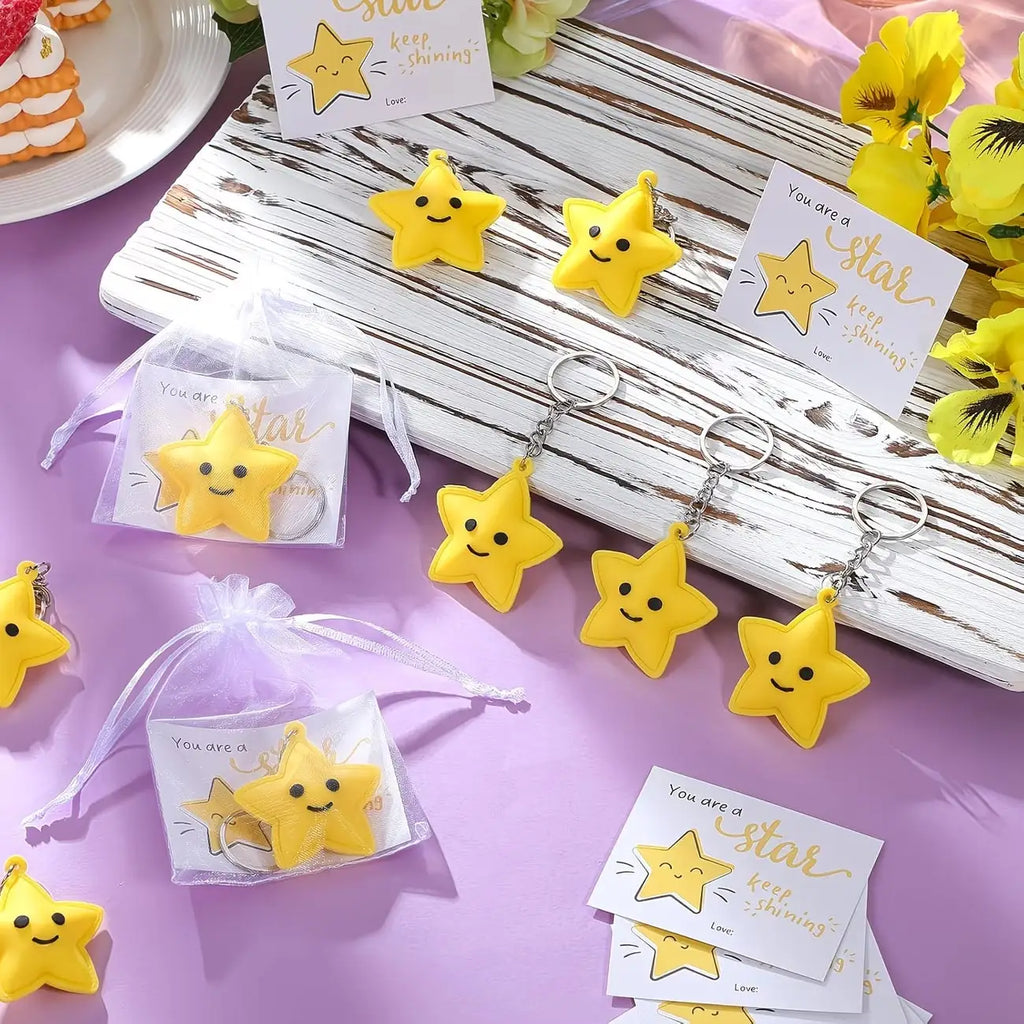 30-Piece Set: Cute Star Keychains, with inspiring Star Cards and Transparent Organza Bags — Thank You Gifts, Rewards, and Party