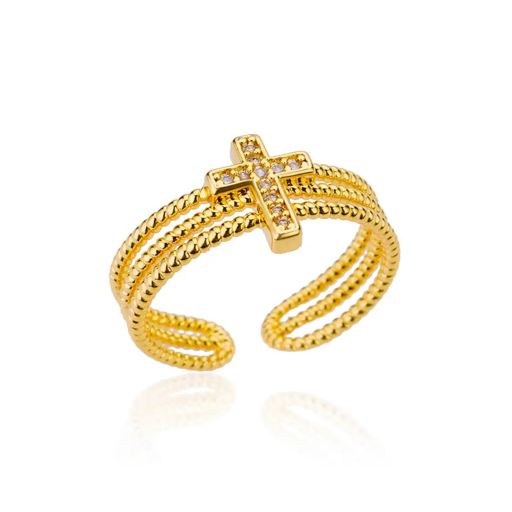 Vintage Jesus Cross Rings For Women Men Gold Color Stainless Steel Jesus Cross Adjustable Ring Religious Party Jewelry Gift