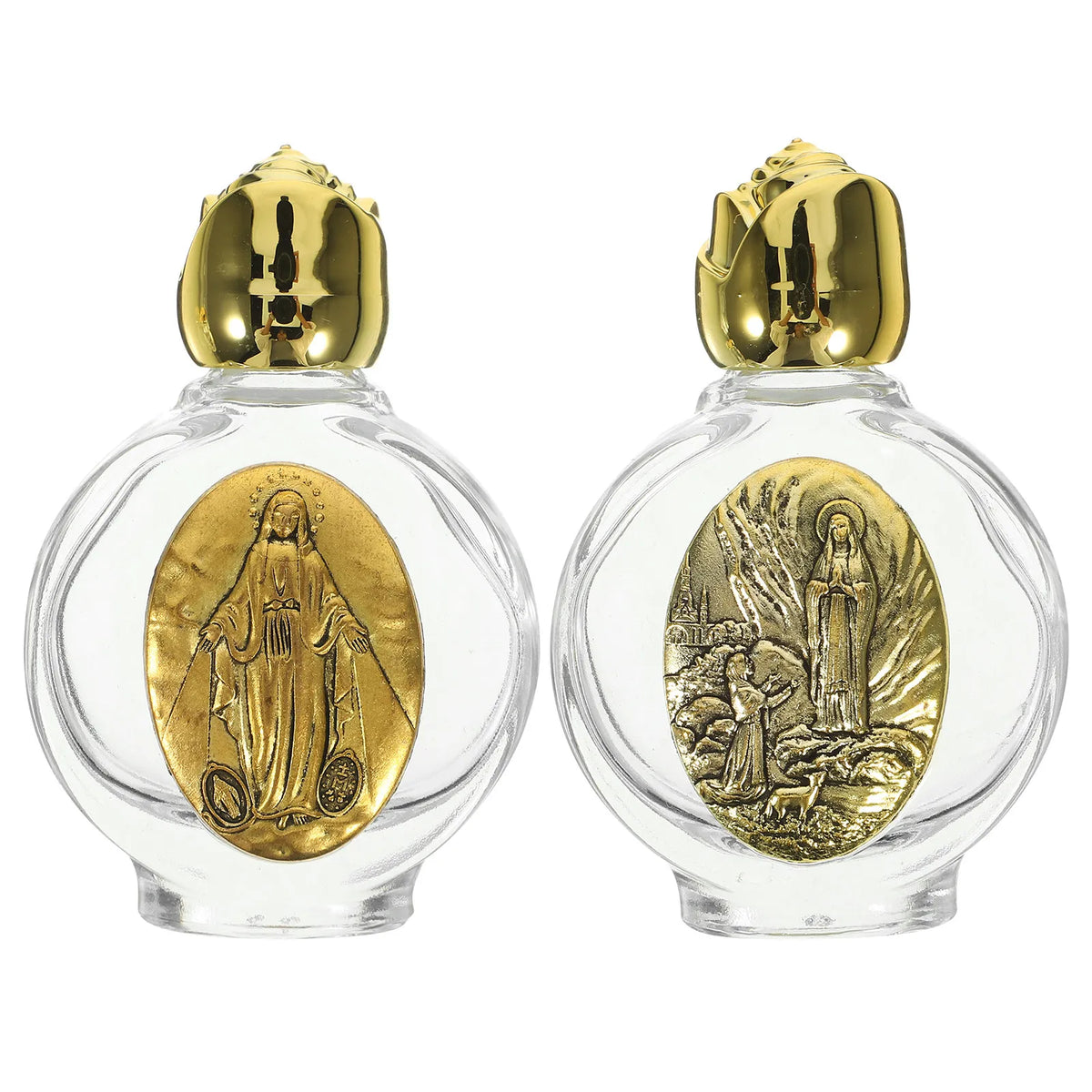 2Pcs Holy Water Bottle Glass Embossed Refillable Containers for Travel Perfume Storage Wedding Baptism Decorations
