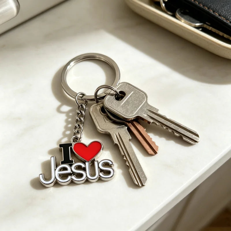 2/4pcs/set Heart Shaped Pendant Keychain With "I Love Jesus" - Alloy Christian Letter Jewelry, Perfect Choice for Prayer Gifts