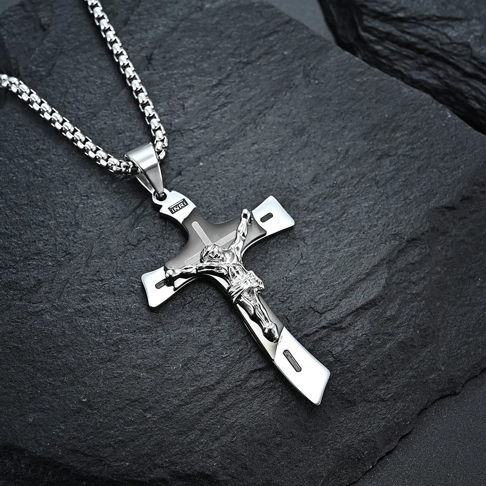 Christian Amulet Jesus Pendant Necklace Stainless Steel Vintage Christian Cross Necklace Men Women Religious Believers Jewelry