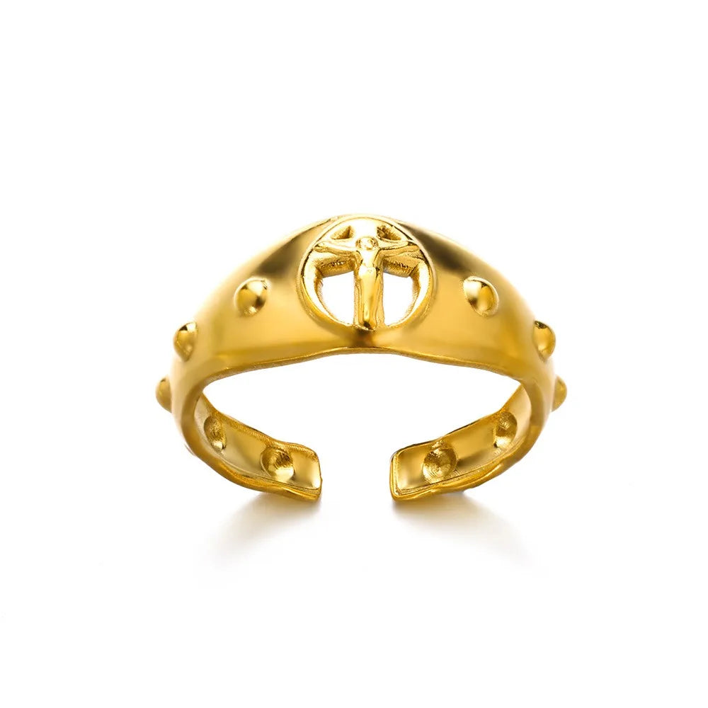 Vintage Jesus Cross Rings For Women Men Gold Color Stainless Steel Jesus Cross Adjustable Ring Religious Party Jewelry Gift