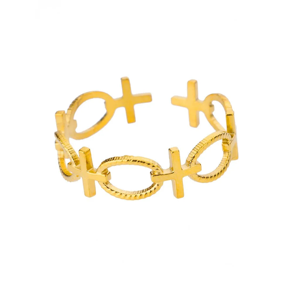 Vintage Jesus Cross Rings For Women Men Gold Color Stainless Steel Jesus Cross Adjustable Ring Religious Party Jewelry Gift