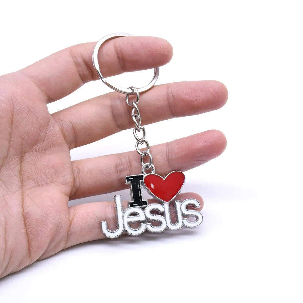 2/4pcs/set Heart Shaped Pendant Keychain With "I Love Jesus" - Alloy Christian Letter Jewelry, Perfect Choice for Prayer Gifts