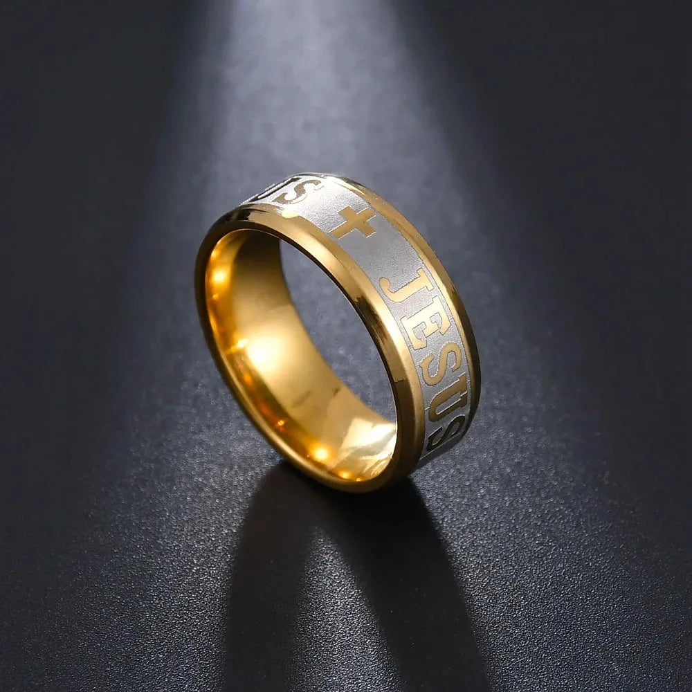 Fashion Stainless Steel Bible Verse Jesus Cross Rings For Men Vintage Christian Cross Religious Ring Amulet Jewelry Wholesale