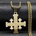 Christian Jerusalem Cross Pendant Necklace For Men Stainless Steel Bible Verse Lord's Prayer Chain Religious Jewelry Collar