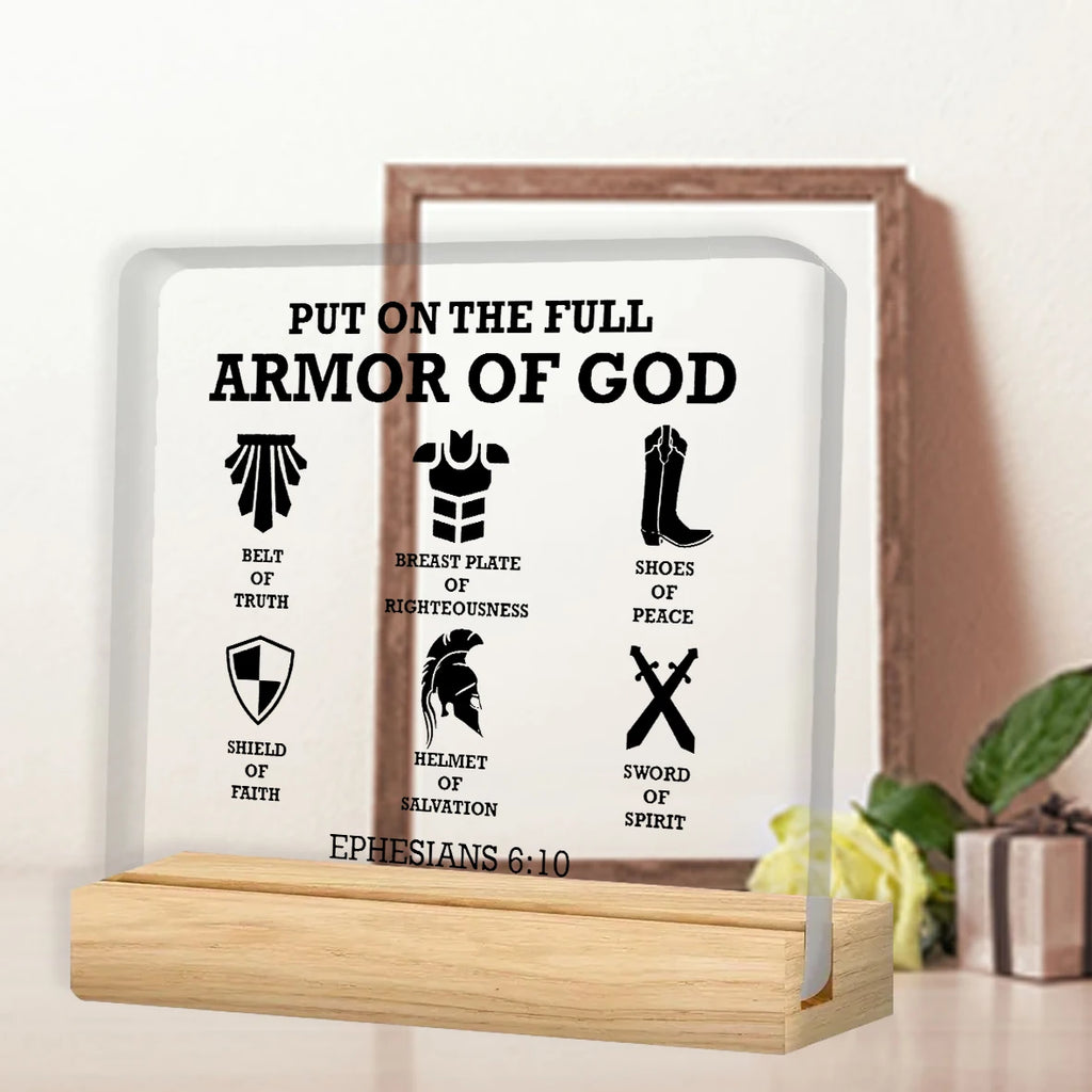 Christian Gifts For Men, Put On The Full Armor Of God Bible Keepsake, Christian Clear Desk Decorative Sign  Home Acrylic Decor