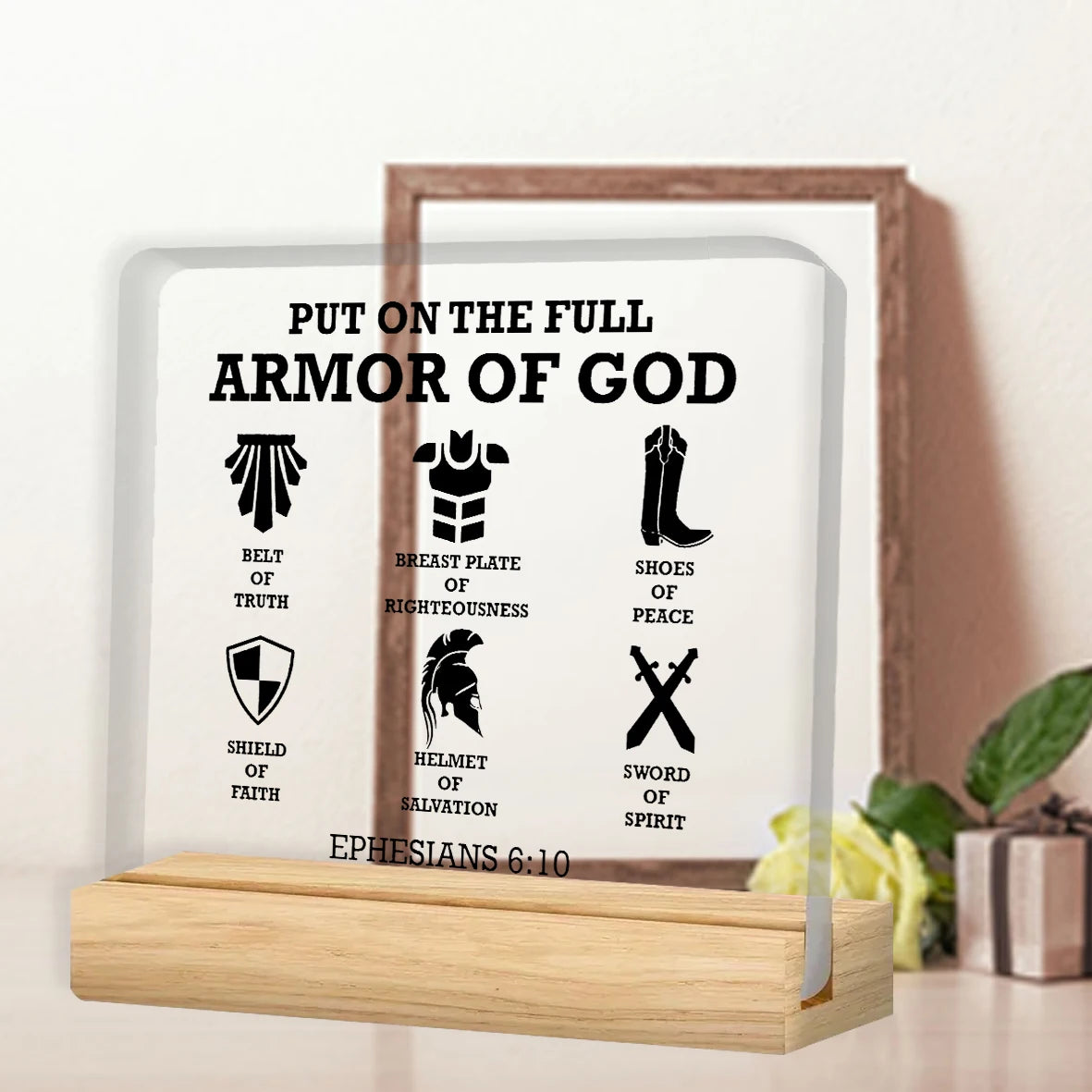 Christian Gifts For Men, Put On The Full Armor Of God Bible Keepsake, Christian Clear Desk Decorative Sign  Home Acrylic Decor