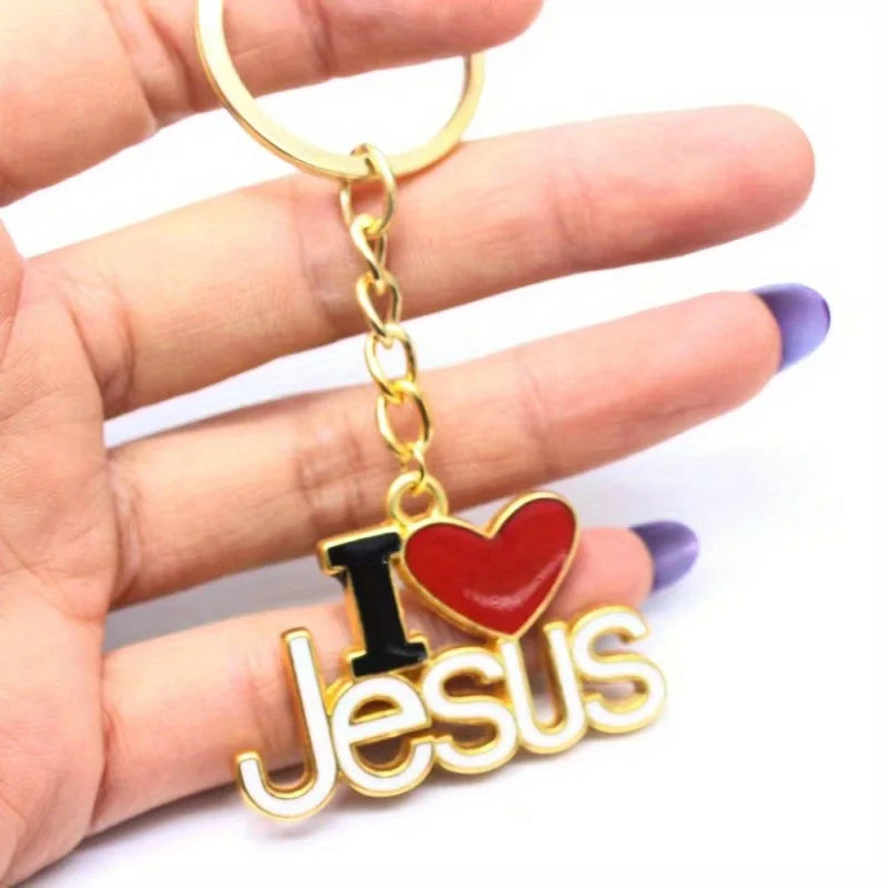 I Love Jesus Heart Pendant Keychain Set | Christian Prayer Gift