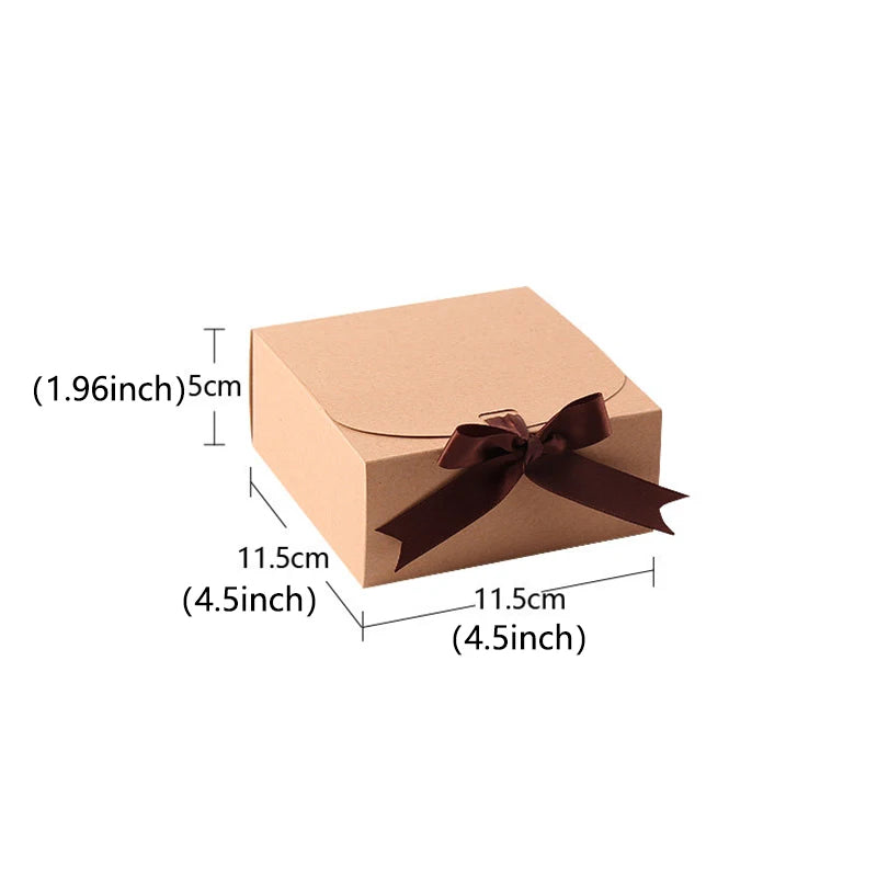 10PCS Christmas Gift Boxes Paper Box With Ribbon Wedding Birthday Party Favor Candy Chocolate Cookie Biscuit Treat Packaging Set