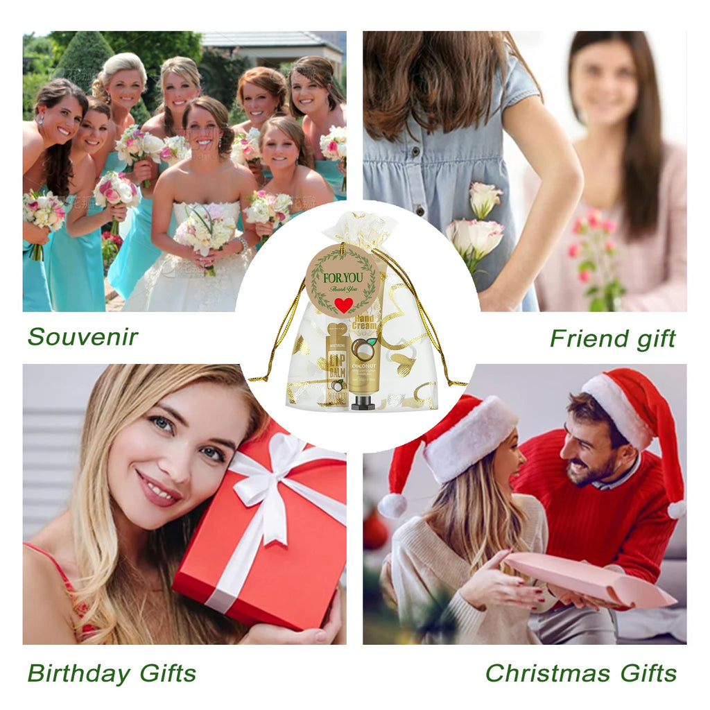 6 Sets/Box Wedding Companion Gift Set, Hand Cream Set Lip Balm Set, Love Thank You Card and Love Gauze Bag, Party Gift Distribut