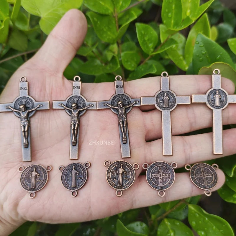 Antique Bronze Crucifix & Rosary Centerpiece Set – 5 Pack