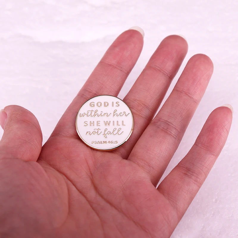Christian Badge Psalm 46 5 God Is Within Her She Will Not Fall Enamel Pin Brooch Jewelry Gifts for Friends