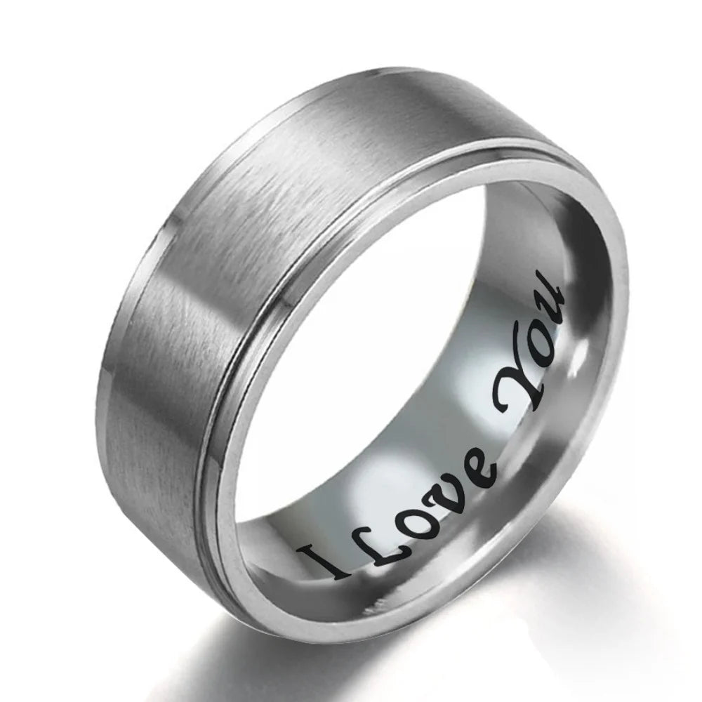 1pc I Love You Engraved Titanium Steel Ring - Durable, Hypoallergenic Mens Band, Perfect for Valentines Day