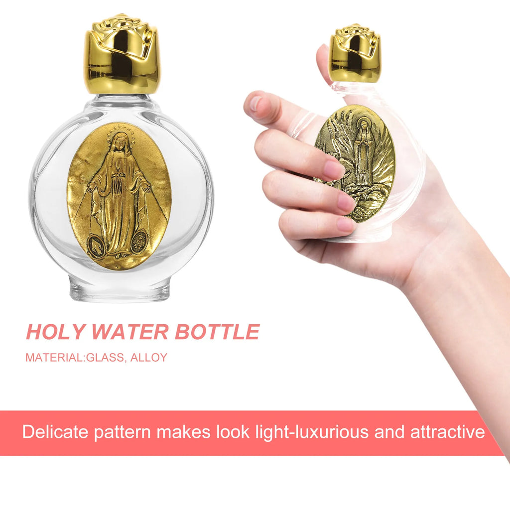 2Pcs Holy Water Bottle Glass Embossed Refillable Containers for Travel Perfume Storage Wedding Baptism Decorations