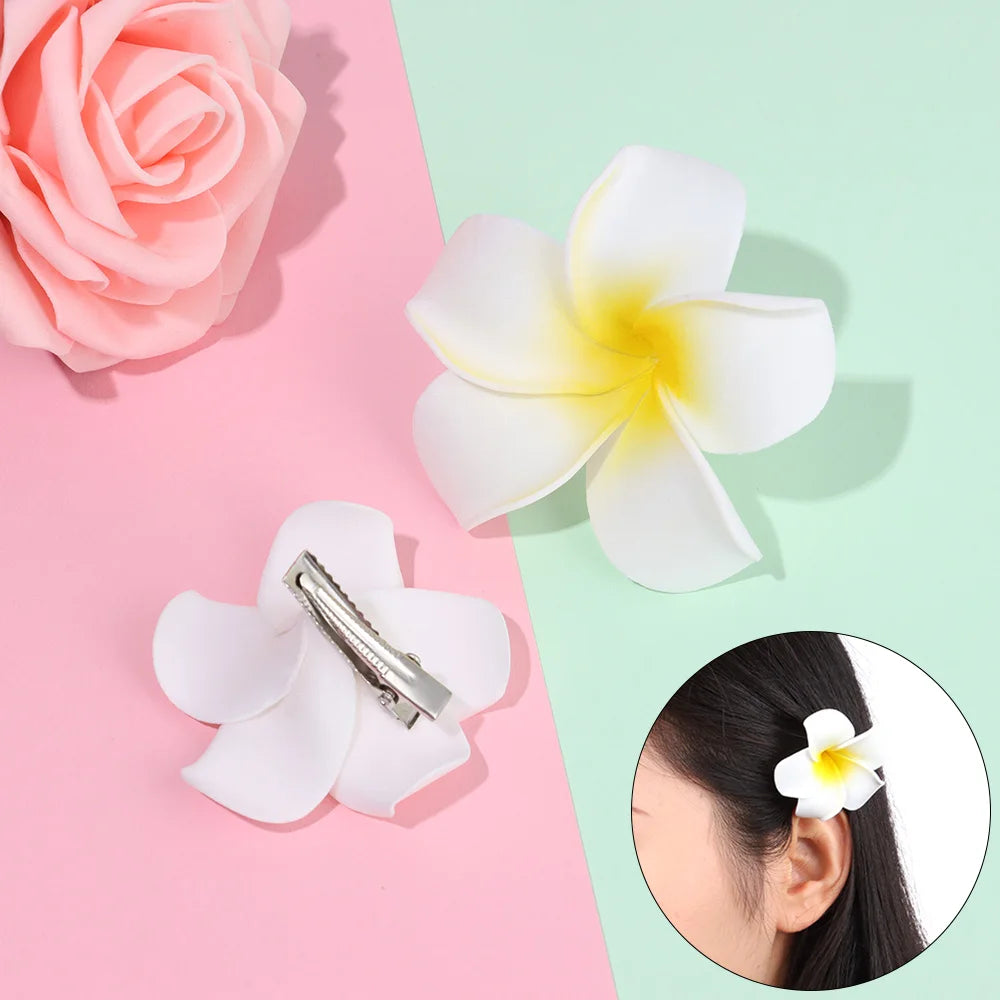 White Flower Hair Clip Beach Seaside White Plumeria Hairpin Travel Holidays Bridal Headdress Hair Accessories for Women Girl