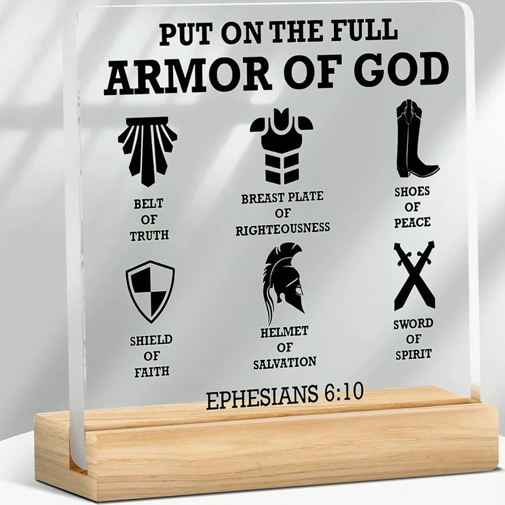 Christian Gifts For Men, Put On The Full Armor Of God Bible Keepsake, Christian Clear Desk Decorative Sign  Home Acrylic Decor