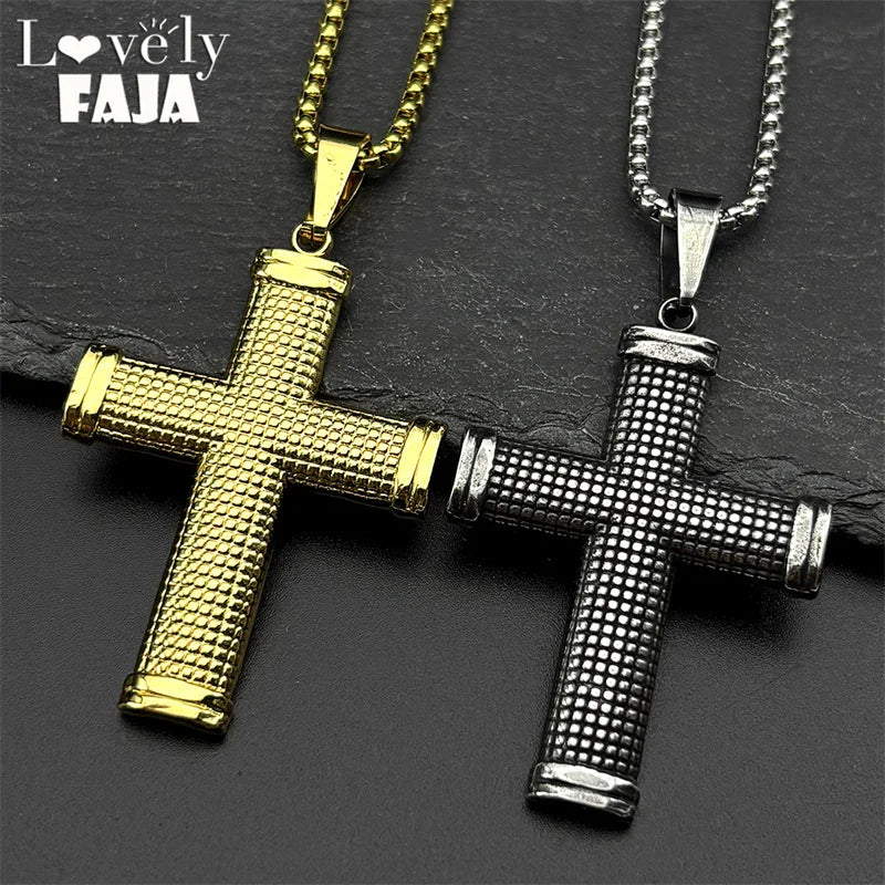 Christian JESUS CROSS Pendant Necklaces for Women Men Stainless Steel Gold Color Hip Hop Chain Amulet Necklace Faith Jewelry