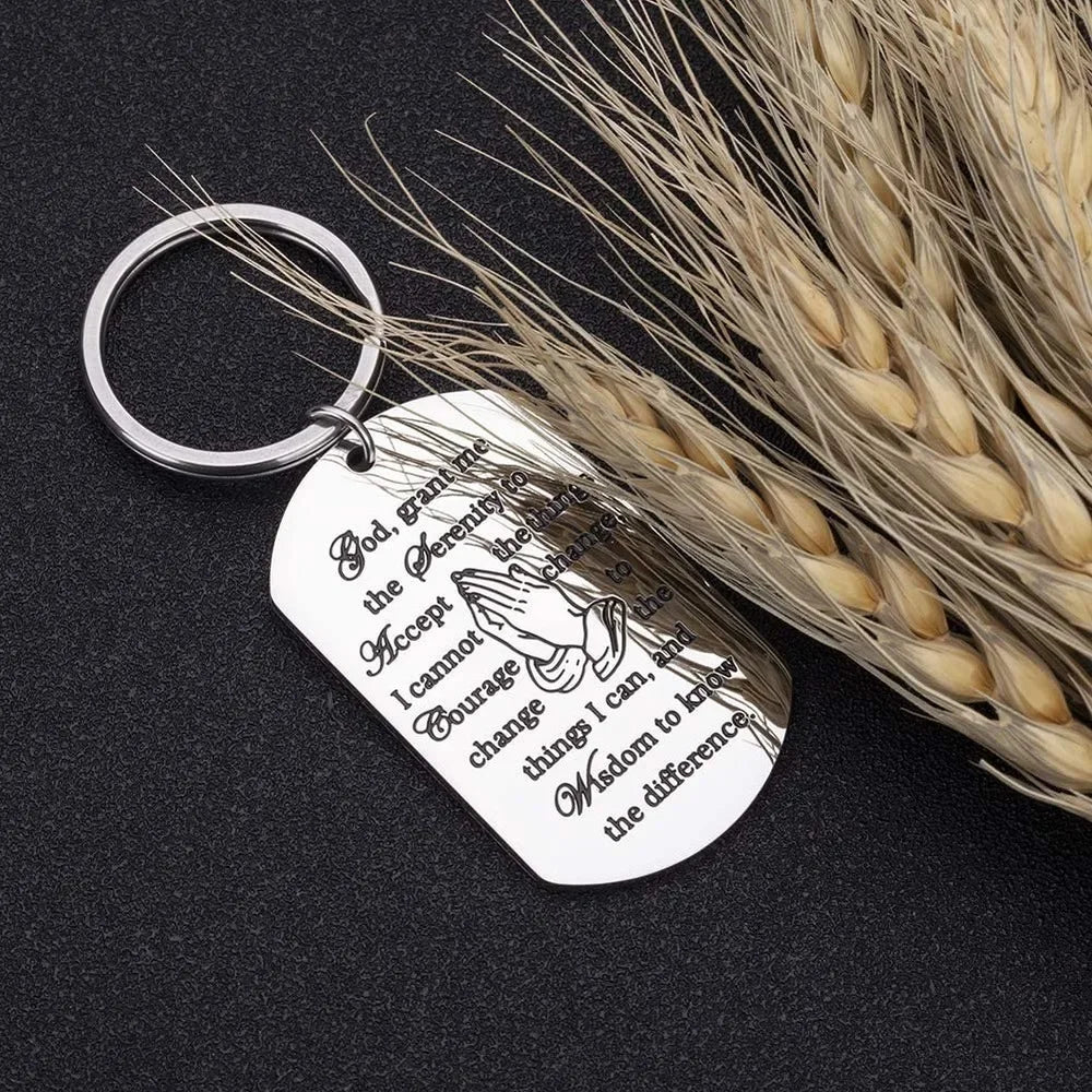 Christian Keychain Serenity Prayer Gift Sobriety Recovery s for Woman Men Teen Boy Girls Religious  Jewelry  Him Her