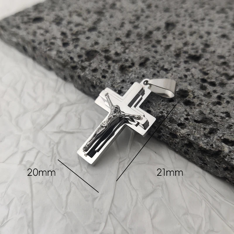 New Design 18K Gold Plated Waterproof Stainless Steel Jesus Cross Pendant For Men Religious Charms