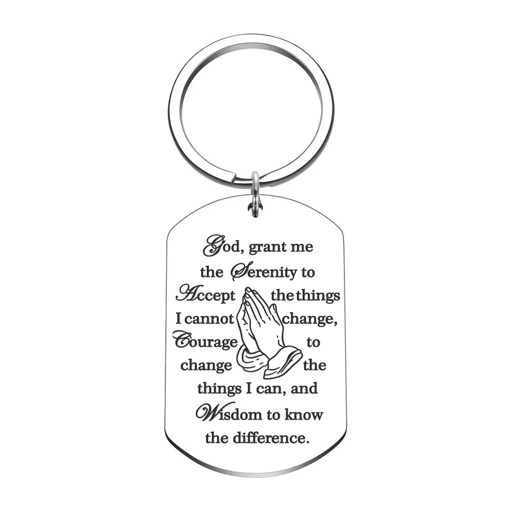 Christian Keychain Serenity Prayer Gift Sobriety Recovery s for Woman Men Teen Boy Girls Religious  Jewelry  Him Her