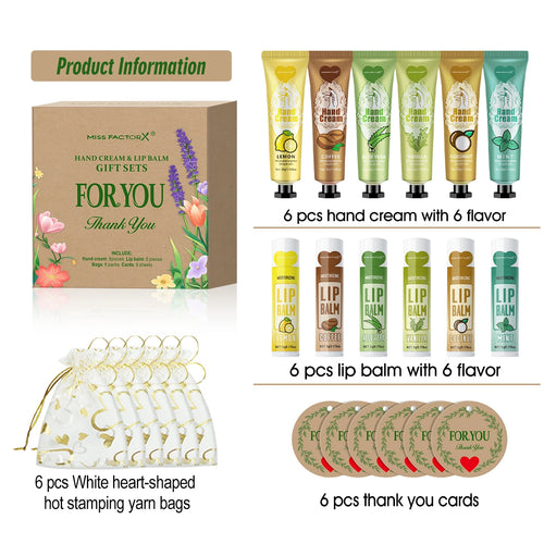 6 Sets/Box Wedding Companion Gift Set, Hand Cream Set Lip Balm Set, Love Thank You Card and Love Gauze Bag, Party Gift Distribut
