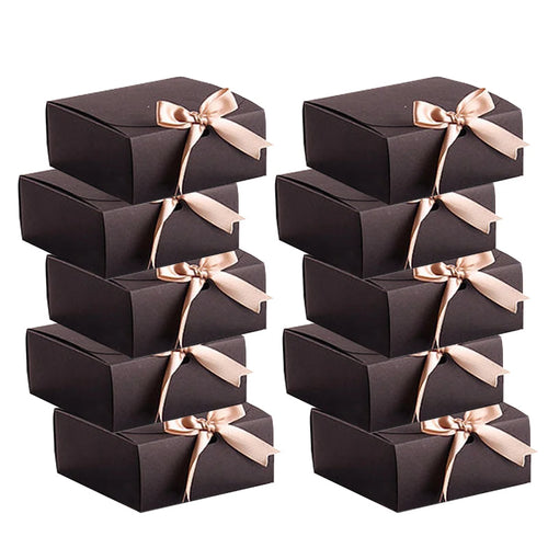 10PCS Christmas Gift Boxes Paper Box With Ribbon Wedding Birthday Party Favor Candy Chocolate Cookie Biscuit Treat Packaging Set