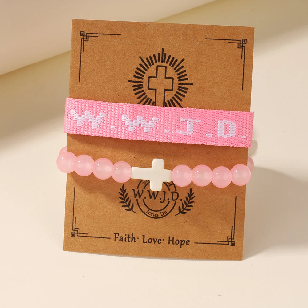 2pc What Would Jesus Do WWJD Bracelets Pack HWLF W.W.J.D Bracelet He Would Love First Elevated Faith Christian Cross Gifts