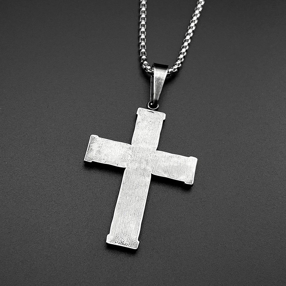 Christian JESUS CROSS Pendant Necklaces for Women Men Stainless Steel Gold Color Hip Hop Chain Amulet Necklace Faith Jewelry