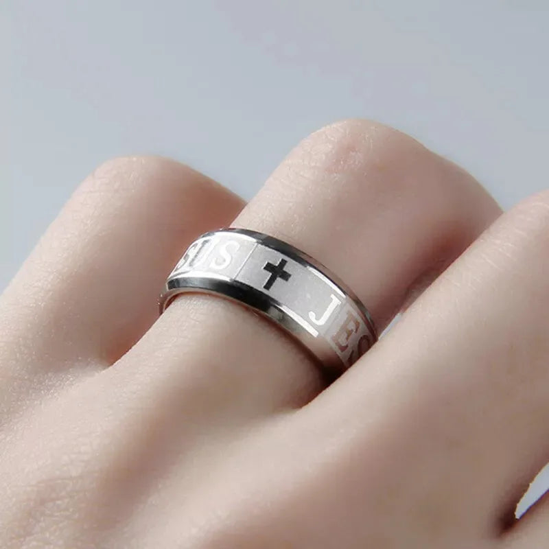 Fashion Stainless Steel Bible Verse Jesus Cross Rings For Men Vintage Christian Cross Religious Ring Amulet Jewelry Wholesale