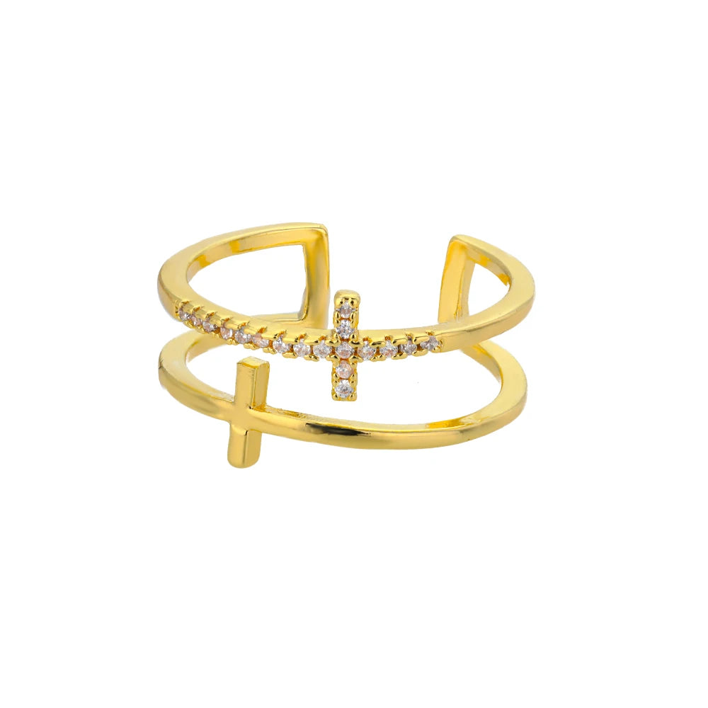 Vintage Jesus Cross Rings For Women Men Gold Color Stainless Steel Jesus Cross Adjustable Ring Religious Party Jewelry Gift