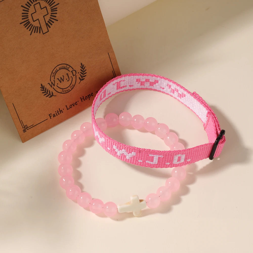 2pc What Would Jesus Do WWJD Bracelets Pack HWLF W.W.J.D Bracelet He Would Love First Elevated Faith Christian Cross Gifts