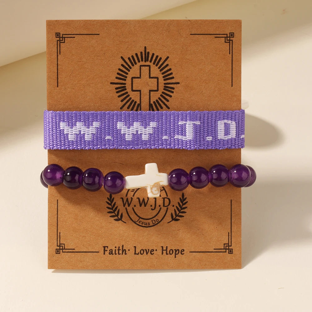 2pc What Would Jesus Do WWJD Bracelets Pack HWLF W.W.J.D Bracelet He Would Love First Elevated Faith Christian Cross Gifts