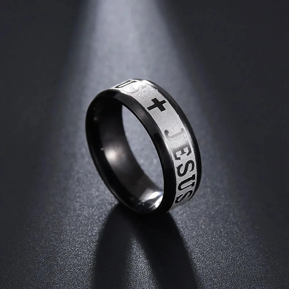 Fashion Stainless Steel Bible Verse Jesus Cross Rings For Men Vintage Christian Cross Religious Ring Amulet Jewelry Wholesale