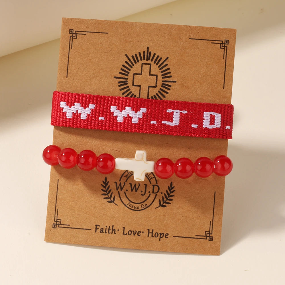 2pc What Would Jesus Do WWJD Bracelets Pack HWLF W.W.J.D Bracelet He Would Love First Elevated Faith Christian Cross Gifts