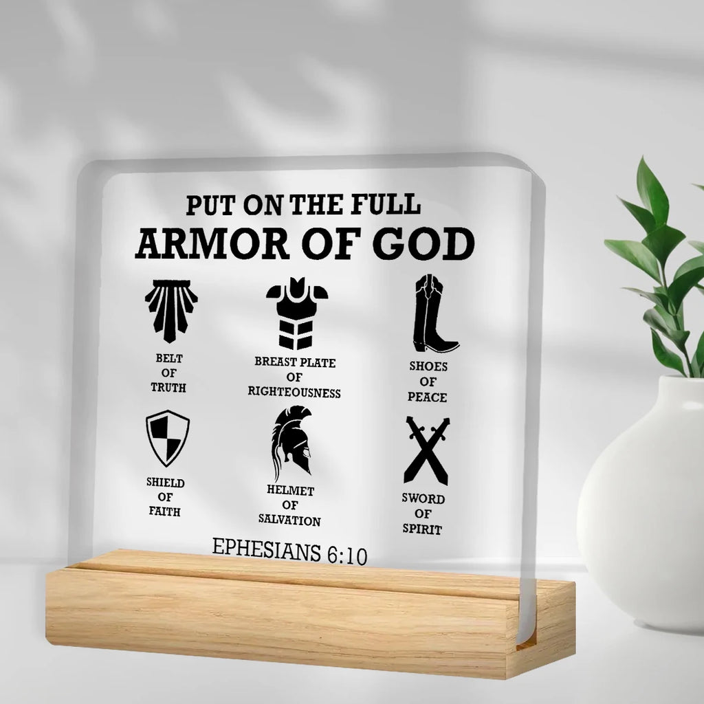 Christian Gifts For Men, Put On The Full Armor Of God Bible Keepsake, Christian Clear Desk Decorative Sign  Home Acrylic Decor