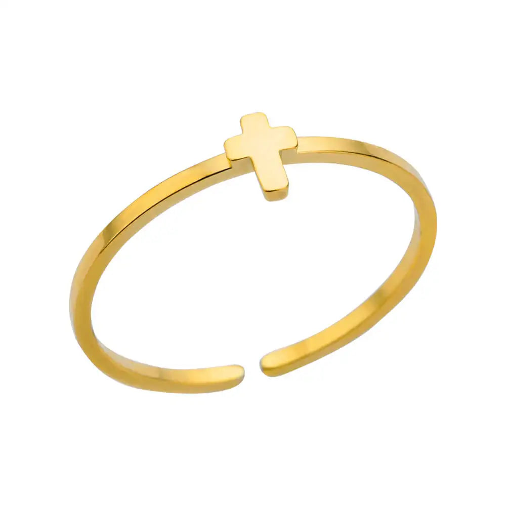 Vintage Jesus Cross Rings For Women Men Gold Color Stainless Steel Jesus Cross Adjustable Ring Religious Party Jewelry Gift