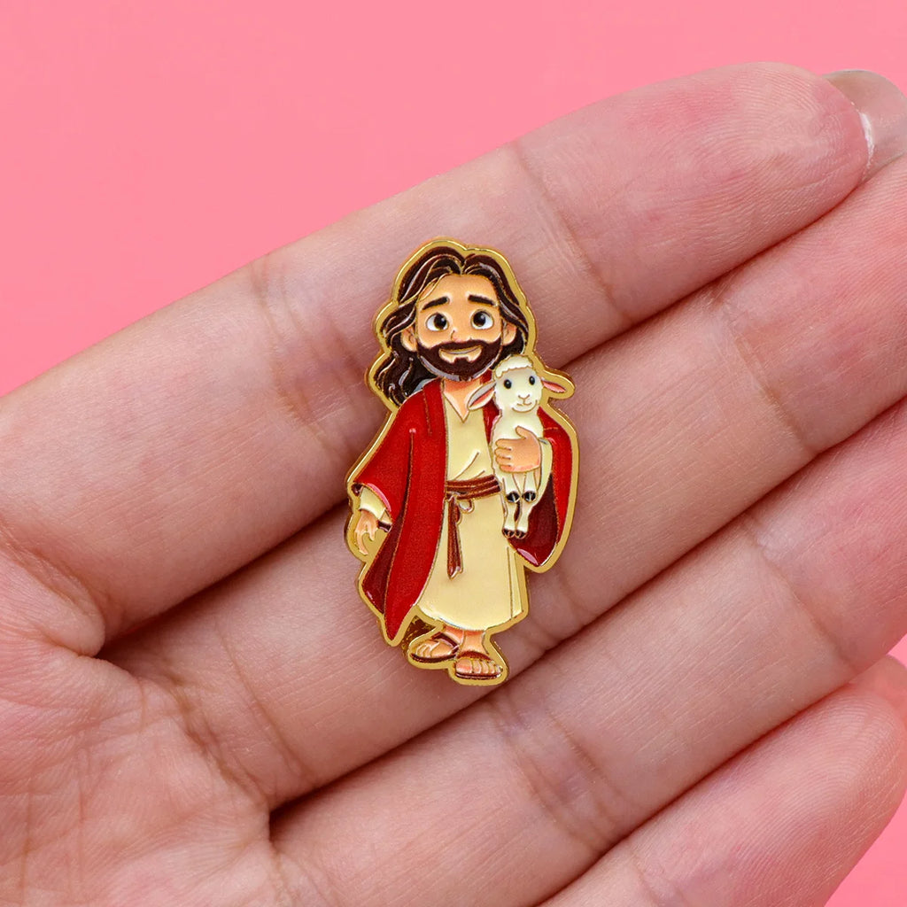 9pcs Jesus Holding Lamb Enamel Pin Set Christian Brooch For Coat Women's Brooches Collar Lapel Pins Metal Badges Jewelry Gift