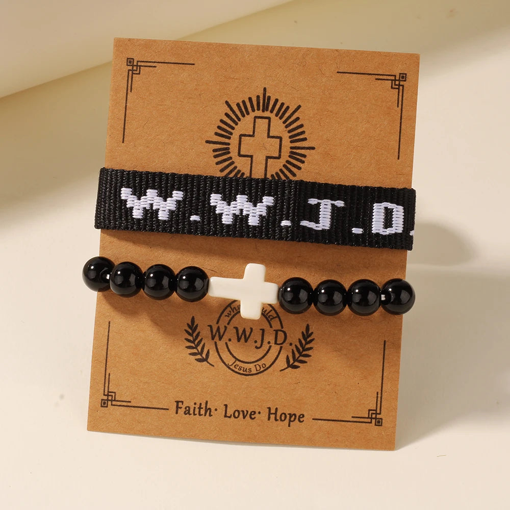 2pc What Would Jesus Do WWJD Bracelets Pack HWLF W.W.J.D Bracelet He Would Love First Elevated Faith Christian Cross Gifts