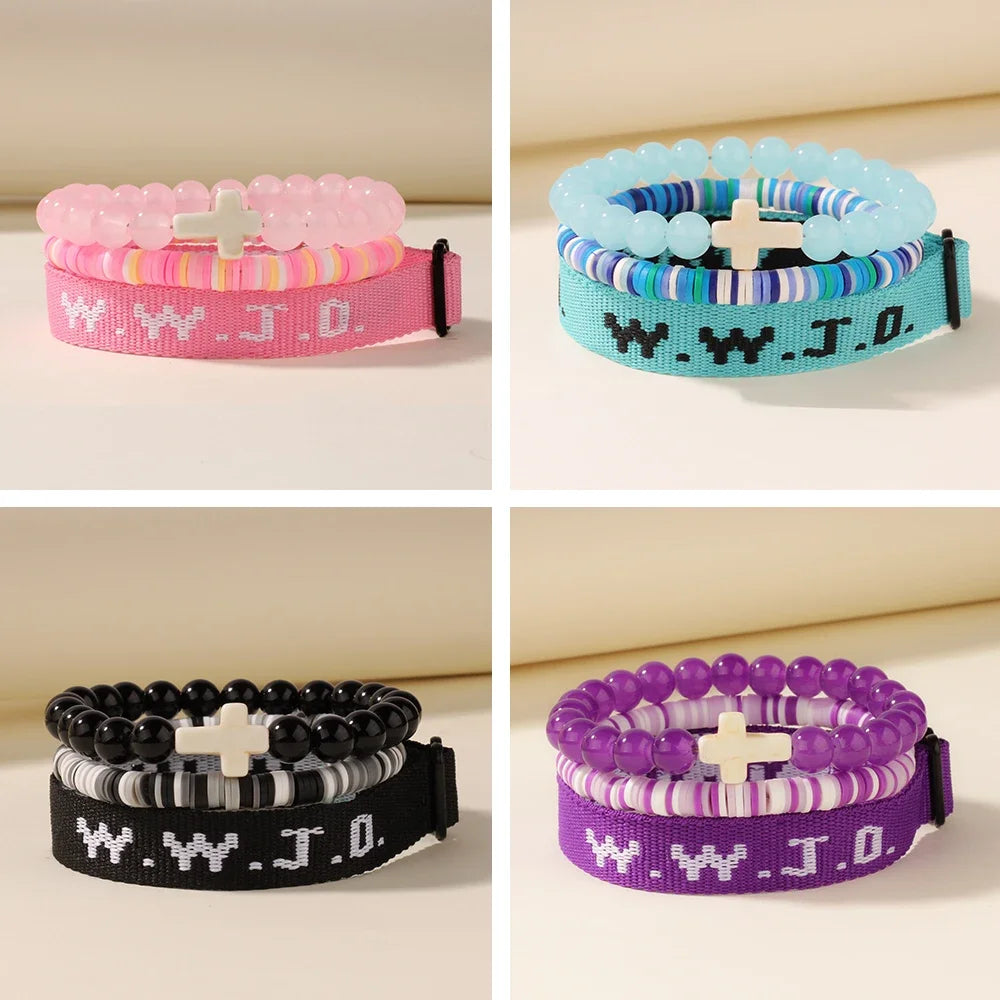 3PCS What Would Jesus Do WWJD Bracelets Women Men Cross Beaded Bracelets Set WWJD-Jesus Will Do What Bracelet Jewelry Gifts