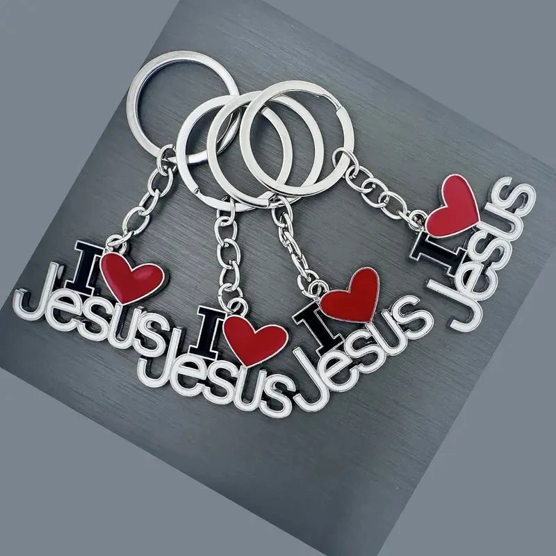 I Love Jesus Heart Pendant Keychain Set | Christian Prayer Gift
