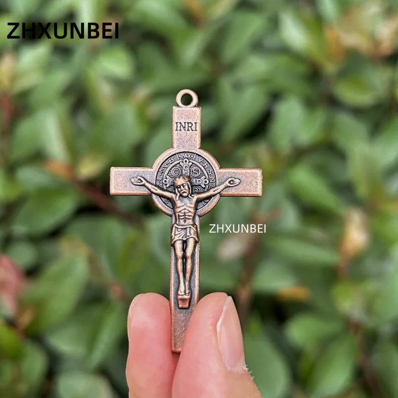 5 Sets Antique Bronze Crucifix and Centerpiece DIY Religious Catholic Jesus Rosary Necklace San Benito Rosaries Cross Pendant